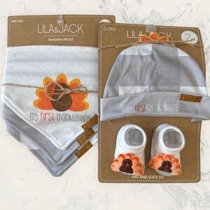 NWT Lila and Jack Bundle : My First Thanksgiving Bandana Bib Set 3 Pieces and Ha